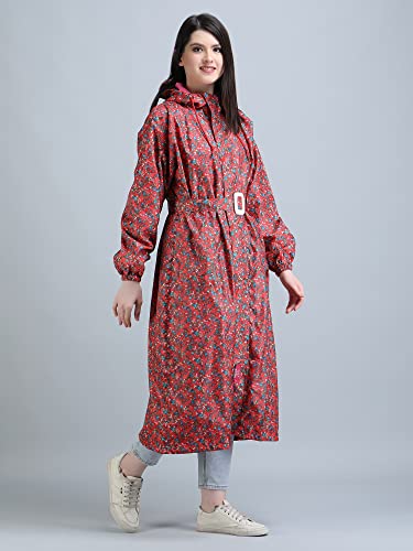 Image of Super Women's Reversible Long Waterproof Raincoat With Hood, Belt And Carrying Pouch For Ladies (NL 222)
