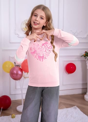 Image of Ithalt Kids Valentine Shirt Girls Valentines Shirts Cute Heart Graphic Long Sleeve Tee Tops 4-14y