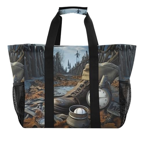 Nander Forest Baseball Foldable Tote Bag Waterproof Sandproof Women Beach Bag Handbag Gym Bag Travel Shopping Bag