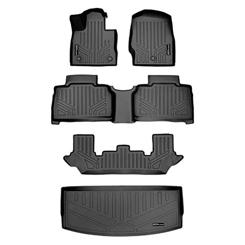 SMARTLINER Floor Mats 3 Rows - Cargo Liner Behind 3rd Row Set Black Compatible with 2020-2023 Explorer 6 Passenger Models w/ 2nd Row Bench Seat
