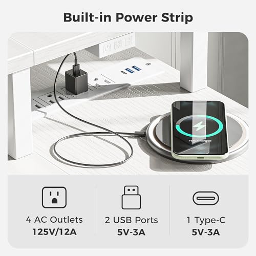 Image of SUPERJARE 53 inch Reversible L Shaped Desk with LED Lights & Power Outlets, Computer Desk with Shelves & Monitor Stand, Gaming Desk with Drawer, Home Office Desk Corner Desk, PU White Drawer