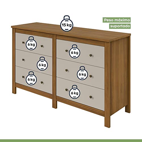 Comoda Horizontal 6 Gavetas Maggiore Lopas Rovere Naturale/Off White