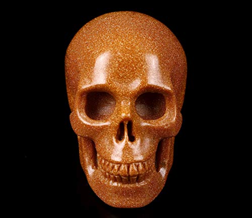 Calavera de piedra cristal Gold Sand 2 pulgadas miniatura 2