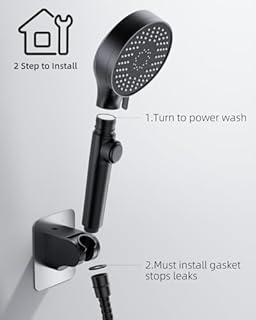 RV Shower Head with Stainless Steel Hose, 5 Mode High Pressure Shower Head with Handheld On Off Switch, Camper Shower Head Replacement for RV, Travel Trailer, Motorhome, RV Accessories Part, Black