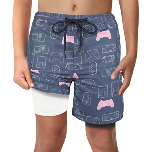 Qranss Toddler Boys Swim Trunks Boxer Brief Liner Size 7 Boys Video Game Swim Shorts Quick Dry Bathing Suit Compression Swimwear #TOP21