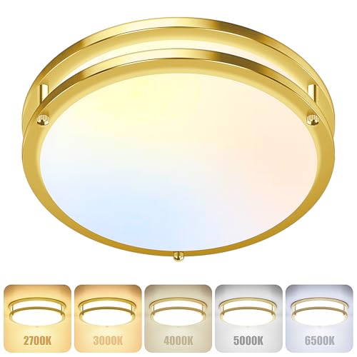 Image of GoBright 36W LED Ceiling Lights for Bedroom Kitchen, 12 Inch 3600lm Super Bright Dimmable Gold Flush Mount Light Fixtures, 2700K /3000K /4000K /5000K /6500K Adjustable Modern Lamps for Hallway