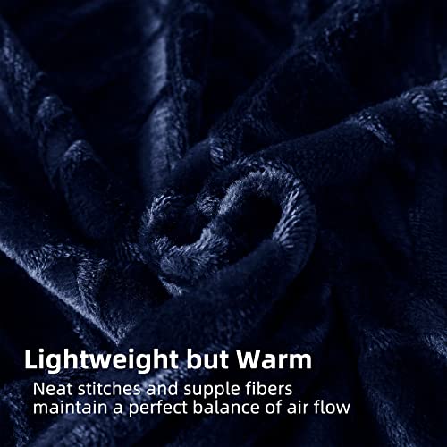 Whale Flotilla Flannel Fleece Queen Size Blanket for Bed, Soft Fluffy Velvet Bedspread Coverlet with Decorative Vintage Pattern for All Season, Warm and Lightweight, 90x90 Inch, Navy Blue