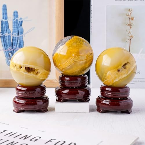 Esfera de cuarzo abejorro pulida de 65mm con soporte de madera 5