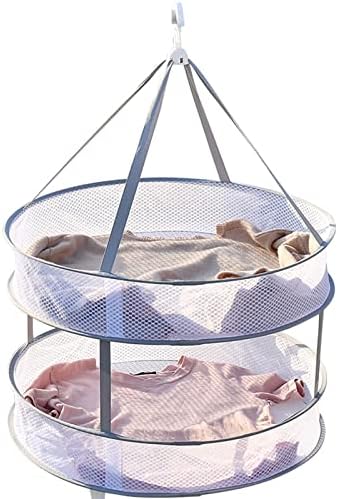 Yoosso Mesh Clothes Hanging Dryer, 2-Tier Network Foldable Drying Basket Racks, Hanging Laundry Basket Dryer Net flat drying rack for Underwear Toy Sock Sweater Herb