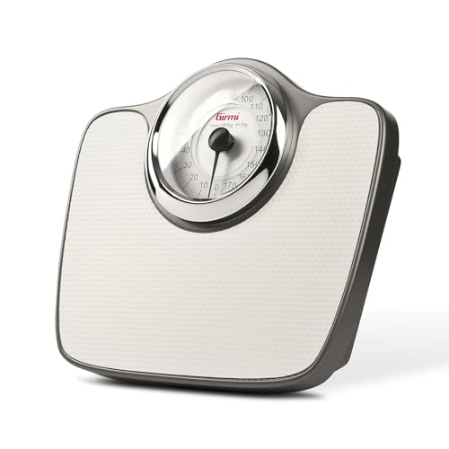 Girmi BP56 mechaniczna waga osobista, wizjer Ø 12,5 cm, antypoślizgowa stopka, nośność 180 kg, podział 1 kg, tolerancja 1,2-2 kg, tarcza rejestracyjna do kalibracji