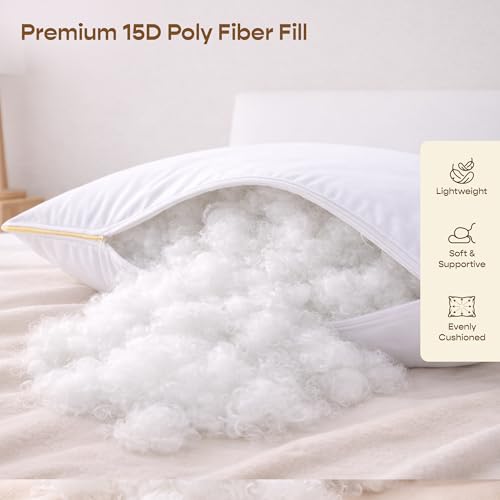 Image of SleepyCat Fiber Lite Pillow | Full Size Poly Fiber Medium Soft Pillow | 2 Year No Lint Guaranteed | 110 TC Micro-Peach Fabric | Luxe Feel | Machine Washable Pillow | White, Set of 1 (27x17 Inches)