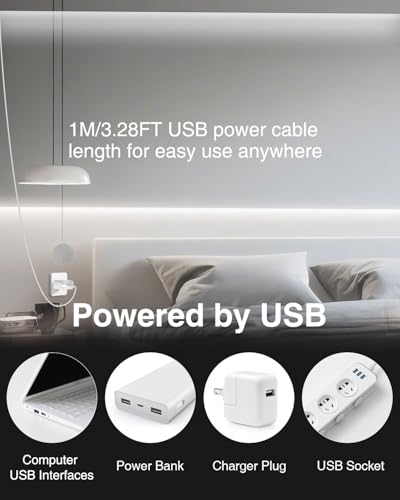 Image of Aclorol 5V COB LED Strip Lights 6000K Cold White USB LED Strip Lights for Bedroom 8mm Width High Density 320LEDs /M Bright for TV Monitor Backlights Under Cabinet Counter Display Case CRI90+ (2 Pack)