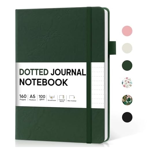 Bullet Dotted Journal Notebook for Women & Men, Hardcover Leather Journal for Writing, A5 Bullet Journaling Notebook for Work & Sketching, Perfect for Office School Home Supplies, 160 Pages, Dark Green