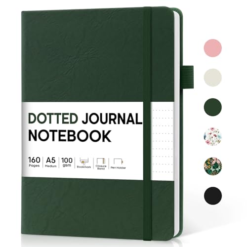 Taja Dotted Journal Notebook for Women & Men, Hardcover Leather Journal for Writing, A5 Dotted...