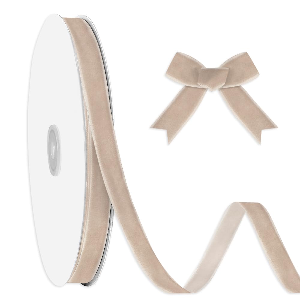 ABTOLS3/8" X 25 Yards Camel Velvet Ribbon, Camel Solid Color Easter Single Face Velvet Ribbons for Wreath Decoration Handmade Craft Ornaments Gift Wrapping DIY Crafts, Wedding Decoration