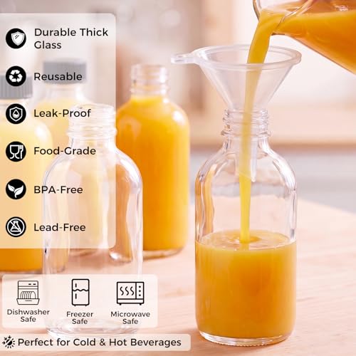 Image of AOZITA 16 Pack, 2 oz Small Clear Glass Bottles w /Lid & 3 Funnels - 60ml Boston Shot Bottles for Health, Immunity, Potion, Wellness, Sample, Ginger, Juice - Mini Personal Care & Beauty Travel Bottle