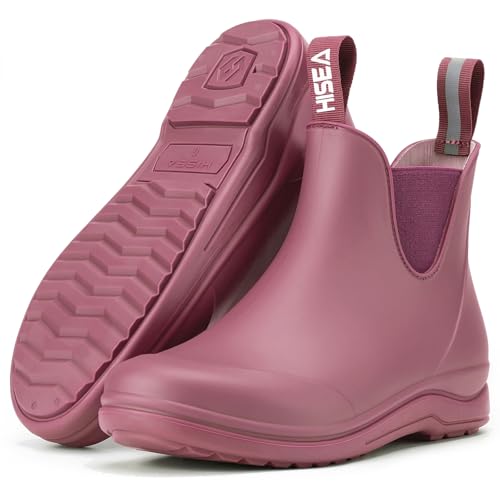 HISEA Waterproof Chelsea Boots for Women Anti-Slip Ankle Rain Boots Matte Fashion Rainshoes for Gardening Walking Outdoor Comfortable Slip-on Short Boots