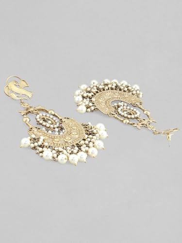 Image of Rubans Chandbali Earrings Kundan Pearl Beads Traditional Wedding Jewellery for Women & Girls