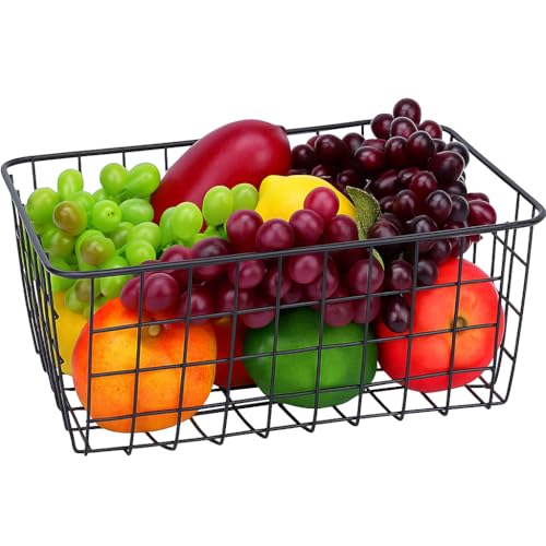 Image of Wire Storage Basket for Kitchen & Pantry | Multipurpose Metal Organizer Bin for Fruits, Vegetables, Snacks, Bathroom & Closet Storage | Black Iron Mesh Basket (Pack of 1)