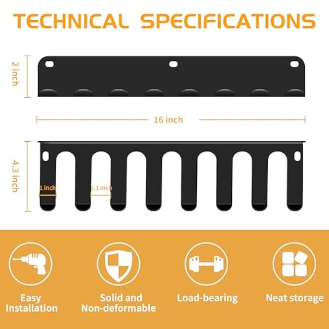 FizLig Gym Equipment Storage Rack - Multi-Purpose Home Gym Organization Storage Wall Mount for Resistance Bands, Jump Ropes, Lifting Belt, Chains, Barbells (16 / 8 Prongs)