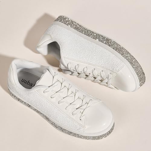 Image of UUBARIS Women's Glitter Tennis Sneakers Neon Dressy Sparkly Sneakers Rhinestone Bling Wedding Bridal Shoes Shiny Sequin Shoes