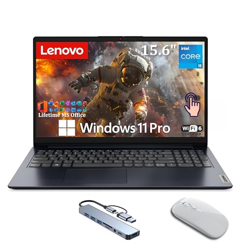 Image of Lenovo IdeaPad 1i Laptop, 15.6 inch FHD Touchscreen, Intel Core i5-1335U Processor, 16GB RAM 512GB SSD, Windows 11 Pro, MS Office Lifetime with Copilot AI, Wi-Fi 6, HDMI, 8-in-1 HUB & Mouse, Blue