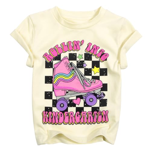 First Day of Kindergarten Shirt: Boys Girls Rollin Into Kindergarten Tshirt Kids 2025 Back to School Gift Tee Tops