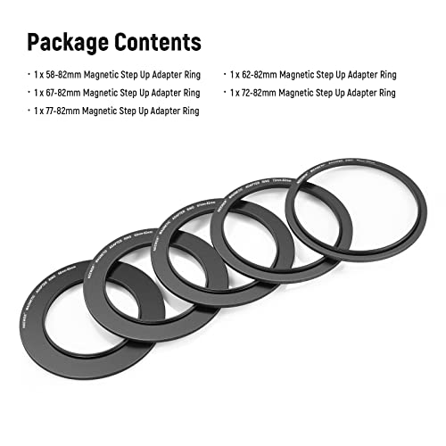 Neewer Magnetic Step Up Filter Ring Adapter Kit: 58-82, 62-82, 67-82, 72-82, 77-82 Lens Filter Adapters, Compatible With K&F Neewer Magnetic 82Mm Filters On 77Mm/72Mm67Mm/62Mm/58Mm Camera Lens #TOP6