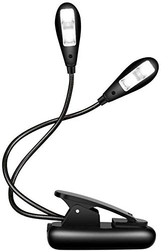 SHANKE Music Stand Light, Clip on LED Book Lights, USB and AAA Battery Operated, Reading Lamp in Bed, 4 Brightness Levels, Ideal for Bookworms, Piano Player, Kids, Travel (Dual Arm)