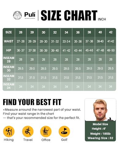 PULI Men's Golf Cargo Joggers Pants with Pockets Stretch Slim Fit Work Hiking Waterproof Stone 32