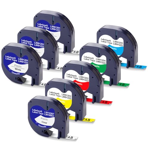 Ruban pour Étiqueteuse 12mm x 4m Labelwell compatible LetraTag LT-100H XR paquet de 8 recharges