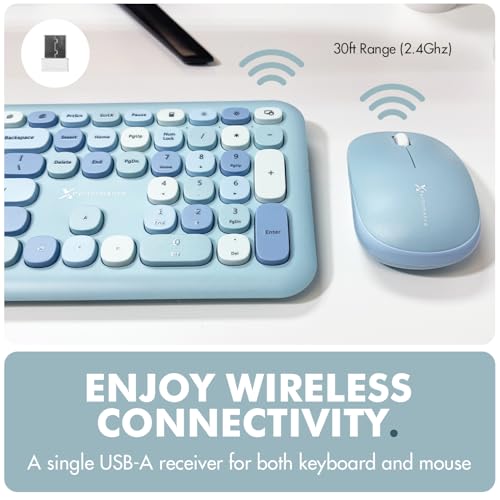 Image of X9 Performance Colorful Keyboard and Mouse Combo - 2.4G Wireless Connectivity - Transform Your Space with Cute Wireless Keyboard and Mouse Set (110 Keys and 18 Shortcuts) - for PC and Chrome - Blue