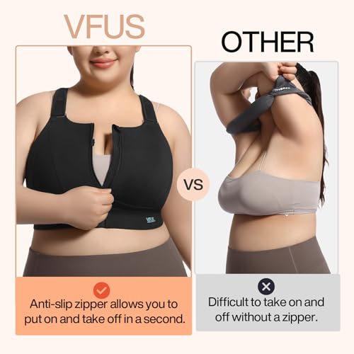 High Impact Sports Bras for Women Adjustable Zip Front Plus Size Workout Bra Full Coverage Removable Padded Running4