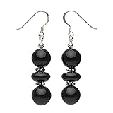  Ohrringe Ohrhänger aus echtem Onyx & 925 Silber schwarz Ohrschmuck Damen