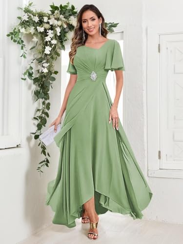Chiffon Mother of The Bride Dresses for Women Long Beaded V Neck A Line Formal Wedding Guest Dress2