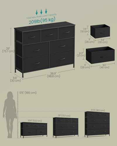 SONGMICS Dresser for Bedroom, Chest of Drawers, Steel, MDF, 7 Non-Woven Fabric Drawers, Storage Organizer Unit, Closet, Entryway, Ink Black and Ebony Black ULGS323BH03 - Image 3