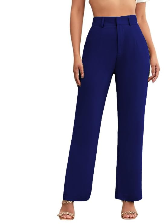 Image of Women's Poly Cotton Trousers Pants Relaxed Fit Boot Cut Ribbed Bell Bottom Trousers for Women