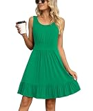 Picture of LILBETTER Women's Beach Dresses for Women Casual Summer Pleated Mini Dresses(Bright Green, X-Large)