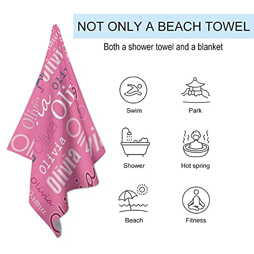 Vantaso Personalized Bath Towel Oversized 31X51 Inch Custom Swim Pool Beach Towel Pink Personalize With Name For Kids Adults Women Men #TOP2
