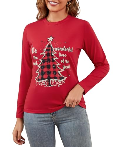 Weihnachtsshirt Damen Langarm Weihnachtspullover Tannenbaum Druck -...