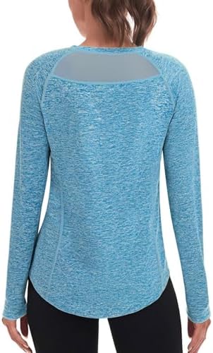 Wayleb UV Shirt Damen Langarm Sportshirt Rundhals Mesh Training | UV Sonnenschutz, Luftiger Rückeneinsatz, Weiches Stretchgefühl, Yoga, Laufen, Outdoor, Fitness