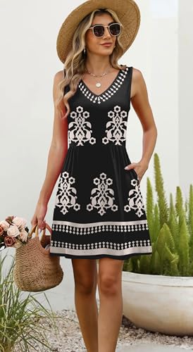 Image of WIHOLL Summer Dresses for Women 2026 Casual V Neck Sleeveless Tank Dress Beach Sundresses with Pockets