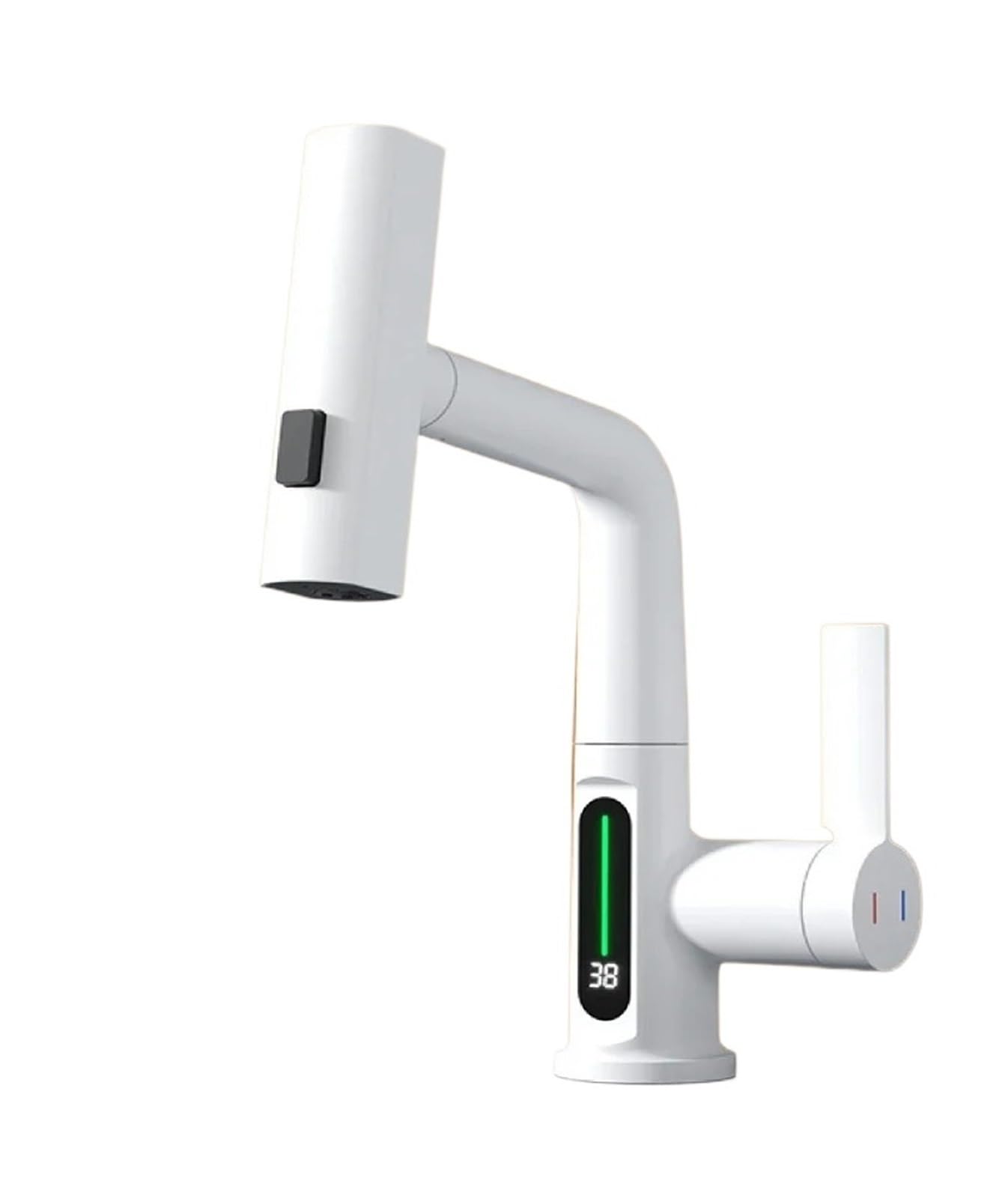 Soywim White With Screen Waterfall Basin Faucet With Temperature Digital Display, Pull Out Stream Sprayer Hot Cold Water Tap, Mixer Bathroom Faucets,High-Pressure Resistant(White With Screen)
