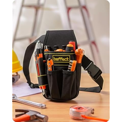 Baffect Pocket Tool Pouch，6-Pouches and 9 Screwdriver Loops Construction, Heavy-Duty Tool Bag with Adjustable Belt for Electrician Work Cover