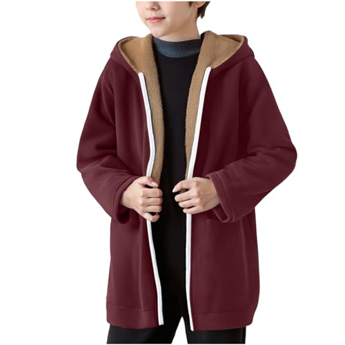 Boys Fleece Jacket Casual Soft Warm Sherpa Jackets Girls Outwear Long Sleeve Full Zip Long Winter Coats with Pockets
