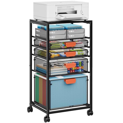 Marbrasse Rolling File Cart with 4 Storage Drawers, Mobile File Cabinet on Lockable Wheels, Hanging...