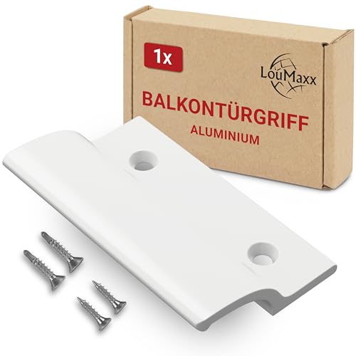 LouMaxx Balkontürgriff außen – Robuster Terrassentür Griff aus Aluminium - Wetterfester, langlebiger Türgriff Pulverbeschichtet in Weiß inkl. Montagematerial