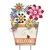 hogardeck Garden Decor for Outside Metal Flower Pot Decorative Garden Stakes with Flowers for Spring Decor Yard Art Welcome Sign for Outdoor Garden Lawn Backyard Porch Patio Decorations