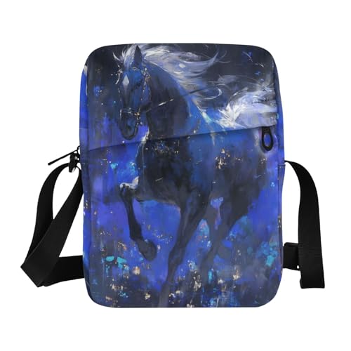 Blue Galloping Horse messenger bag cute crossbody bag men Handbag For Travel Adjustable Strap for outdoor sports School