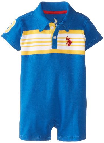 U.S. Polo Assn. Baby-Boys Newborn Chest Stripe Cut and Sew Polo Romper